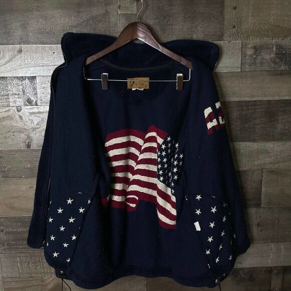 VTG Bear Ridge USA Flag Sweater Jacket Large - Picture 3 of 4